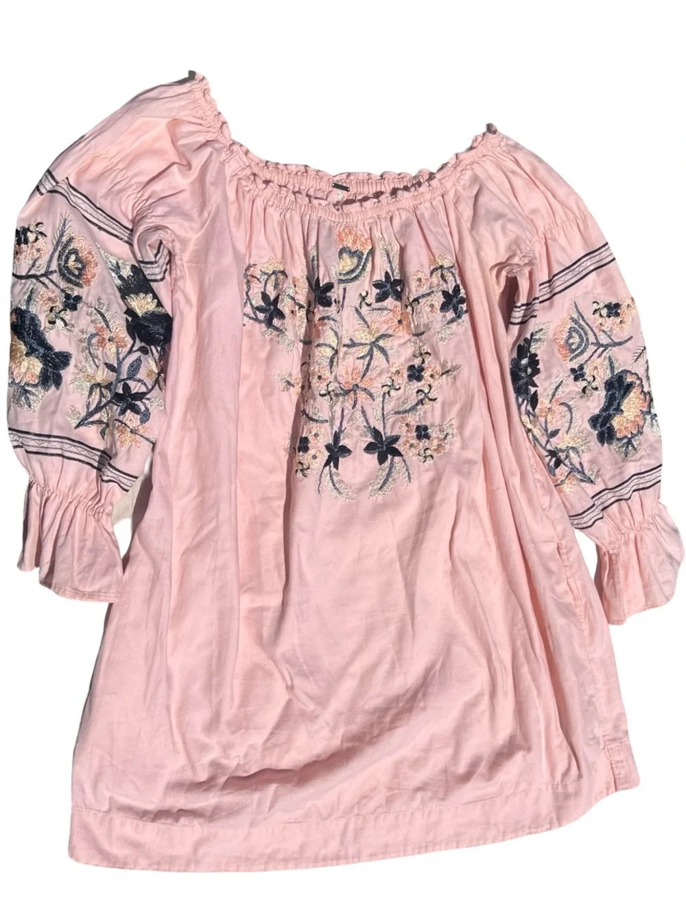 Free People Fleur Du Jour Off-The-Shoulder Pink Floral Embroidered Dress Small